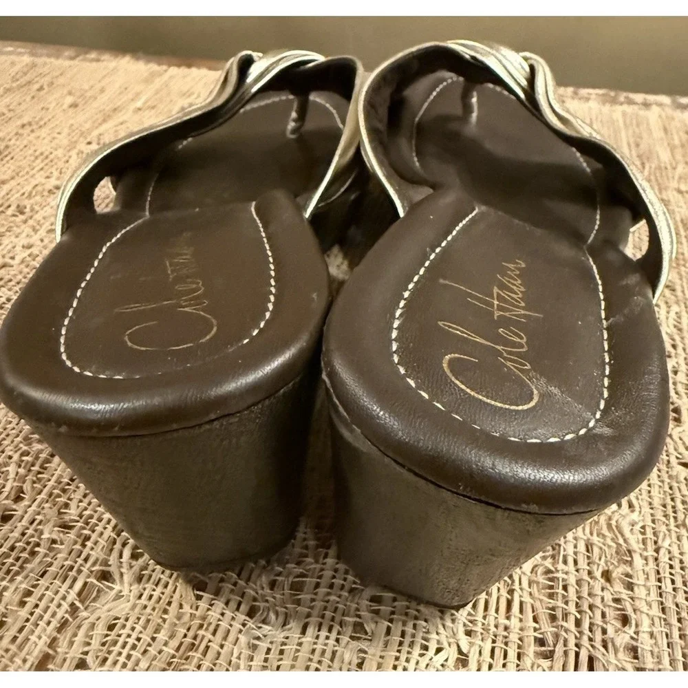 Cole Haan Air Eden Thong Gold Comfort‎ Wedge Platform Sandals 8.5 Slip On